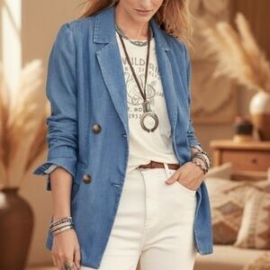 Sundance Oaklee Denim Blazer Jacket In Blue Size L
